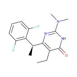 CCc1c([C@@H](C)c2c(F)cccc2F)nc(N(C)C)[nH]c1=O ZINC000028866694