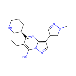 CCc1c([C@@H]2CCCNC2)nc2c(-c3cnn(C)c3)cnn2c1N ZINC000060327804