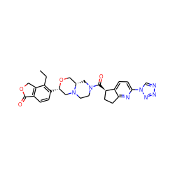 CCc1c([C@H]2CN3CCN(C(=O)[C@@H]4CCc5nc(-n6cnnn6)ccc54)C[C@H]3CO2)ccc2c1COC2=O ZINC000148953880