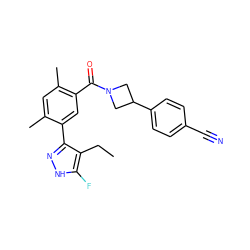 CCc1c(-c2cc(C(=O)N3CC(c4ccc(C#N)cc4)C3)c(C)cc2C)n[nH]c1F ZINC000219066999