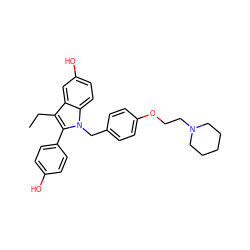 CCc1c(-c2ccc(O)cc2)n(Cc2ccc(OCCN3CCCCC3)cc2)c2ccc(O)cc12 ZINC000034365425