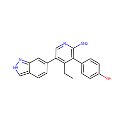 CCc1c(-c2ccc3c[nH]nc3c2)cnc(N)c1-c1ccc(O)cc1 ZINC001772655281