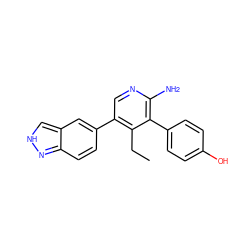 CCc1c(-c2ccc3n[nH]cc3c2)cnc(N)c1-c1ccc(O)cc1 ZINC001772572703