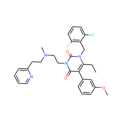 CCc1c(-c2cccc(OC)c2)c(=O)n(CCN(C)CCc2ccccn2)c(=O)n1Cc1c(F)cccc1F ZINC000026174142