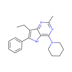 CCc1c(-c2ccccc2)[nH]c2c(N3CCCCC3)nc(C)nc12 ZINC000013835030