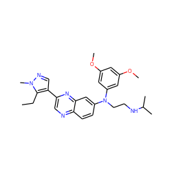 CCc1c(-c2cnc3ccc(N(CCNC(C)C)c4cc(OC)cc(OC)c4)cc3n2)cnn1C ZINC000204172087