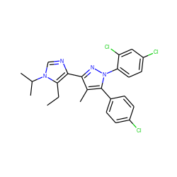 CCc1c(-c2nn(-c3ccc(Cl)cc3Cl)c(-c3ccc(Cl)cc3)c2C)ncn1C(C)C ZINC000045255282