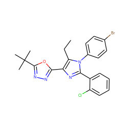 CCc1c(-c2nnc(C(C)(C)C)o2)nc(-c2ccccc2Cl)n1-c1ccc(Br)cc1 ZINC000040409758