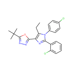 CCc1c(-c2nnc(C(C)(C)C)o2)nc(-c2ccccc2Cl)n1-c1ccc(Cl)cc1 ZINC000040933793