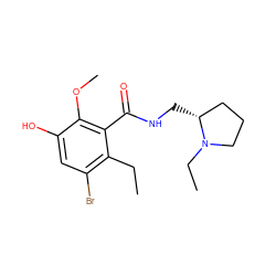 CCc1c(Br)cc(O)c(OC)c1C(=O)NC[C@@H]1CCCN1CC ZINC000064446691