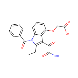 CCc1c(C(=O)C(N)=O)c2c(OCC(=O)O)cccc2n1C(=O)c1ccccc1 ZINC000013445796