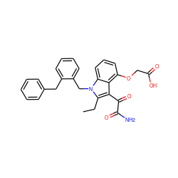 CCc1c(C(=O)C(N)=O)c2c(OCC(=O)O)cccc2n1Cc1ccccc1Cc1ccccc1 ZINC000013445793