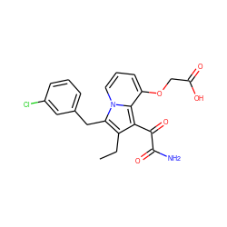 CCc1c(C(=O)C(N)=O)c2c(OCC(=O)O)cccn2c1Cc1cccc(Cl)c1 ZINC000013758443