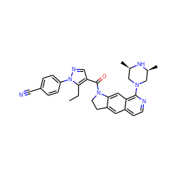 CCc1c(C(=O)N2CCc3cc4ccnc(N5C[C@H](C)N[C@H](C)C5)c4cc32)cnn1-c1ccc(C#N)cc1 ZINC000028528223