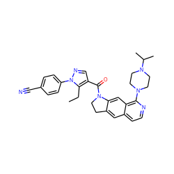 CCc1c(C(=O)N2CCc3cc4ccnc(N5CCN(C(C)C)CC5)c4cc32)cnn1-c1ccc(C#N)cc1 ZINC000028528310