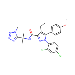 CCc1c(C(=O)NC(C)(C)c2nnnn2C)nn(-c2ccc(Cl)cc2Cl)c1-c1ccc(OC)cc1 ZINC000072110325