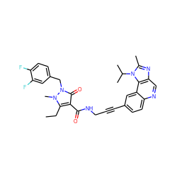 CCc1c(C(=O)NCC#Cc2ccc3ncc4nc(C)n(C(C)C)c4c3c2)c(=O)n(Cc2ccc(F)c(F)c2)n1C ZINC000169710228