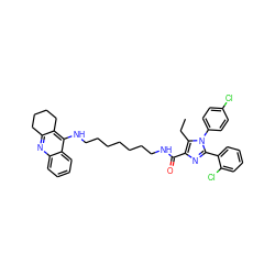 CCc1c(C(=O)NCCCCCCCNc2c3c(nc4ccccc24)CCCC3)nc(-c2ccccc2Cl)n1-c1ccc(Cl)cc1 ZINC000049680272