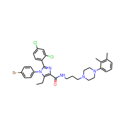 CCc1c(C(=O)NCCCN2CCN(c3cccc(C)c3C)CC2)nc(-c2ccc(Cl)cc2Cl)n1-c1ccc(Br)cc1 ZINC000164203154