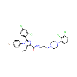 CCc1c(C(=O)NCCCN2CCN(c3cccc(Cl)c3Cl)CC2)nc(-c2ccc(Cl)cc2Cl)n1-c1ccc(Br)cc1 ZINC000164237562