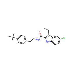 CCc1c(C(=O)NCCc2ccc(C(C)(C)C)cc2)[nH]c2ccc(Cl)cc12 ZINC000299863289