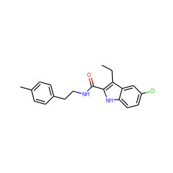 CCc1c(C(=O)NCCc2ccc(C)cc2)[nH]c2ccc(Cl)cc12 ZINC000084688482