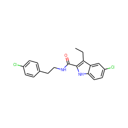 CCc1c(C(=O)NCCc2ccc(Cl)cc2)[nH]c2ccc(Cl)cc12 ZINC000084671682