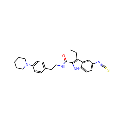 CCc1c(C(=O)NCCc2ccc(N3CCCCC3)cc2)[nH]c2ccc(N=C=S)cc12 ZINC000653692847