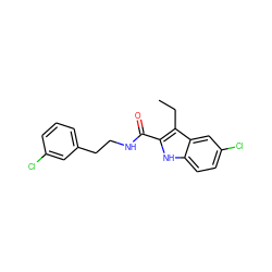 CCc1c(C(=O)NCCc2cccc(Cl)c2)[nH]c2ccc(Cl)cc12 ZINC000299860584