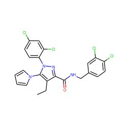 CCc1c(C(=O)NCc2ccc(Cl)c(Cl)c2)nn(-c2ccc(Cl)cc2Cl)c1-n1cccc1 ZINC000073129540