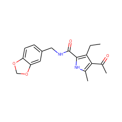 CCc1c(C(=O)NCc2ccc3c(c2)OCO3)[nH]c(C)c1C(C)=O ZINC000004110749