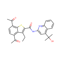 CCc1c(C(=O)Nc2cc(C(C)(C)O)c3ccccc3n2)sc2c(C(C)=O)ccc(C(C)=O)c12 ZINC001772638900