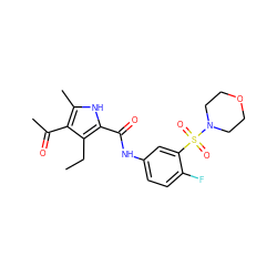 CCc1c(C(=O)Nc2ccc(F)c(S(=O)(=O)N3CCOCC3)c2)[nH]c(C)c1C(C)=O ZINC000083817334