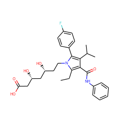 CCc1c(C(=O)Nc2ccccc2)c(C(C)C)c(-c2ccc(F)cc2)n1CC[C@@H](O)C[C@@H](O)CC(=O)O ZINC000034632352