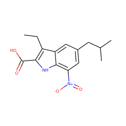 CCc1c(C(=O)O)[nH]c2c([N+](=O)[O-])cc(CC(C)C)cc12 ZINC000103242890