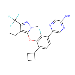 CCc1c(C(F)(F)F)nn(C)c1Oc1c(C2CCC2)ccc(-c2cnc(N)cn2)c1F ZINC000473180271