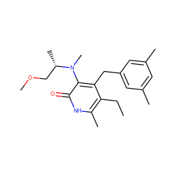 CCc1c(C)[nH]c(=O)c(N(C)[C@@H](C)COC)c1Cc1cc(C)cc(C)c1 ZINC000005886197