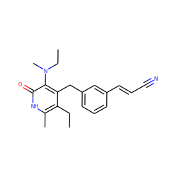 CCc1c(C)[nH]c(=O)c(N(C)CC)c1Cc1cccc(/C=C/C#N)c1 ZINC000034081156