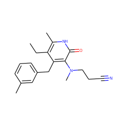 CCc1c(C)[nH]c(=O)c(N(C)CCC#N)c1Cc1cccc(C)c1 ZINC000028108999