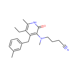 CCc1c(C)[nH]c(=O)c(N(C)CCCC#N)c1Cc1cccc(C)c1 ZINC000028106207