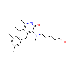 CCc1c(C)[nH]c(=O)c(N(C)CCCCCO)c1Cc1cc(C)cc(C)c1 ZINC000005886184