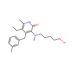 CCc1c(C)[nH]c(=O)c(N(C)CCCCCO)c1Cc1cccc(C)c1 ZINC000005886413