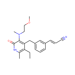 CCc1c(C)[nH]c(=O)c(N(C)CCOC)c1Cc1cccc(/C=C/C#N)c1 ZINC000034081159