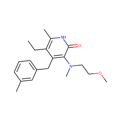 CCc1c(C)[nH]c(=O)c(N(C)CCOC)c1Cc1cccc(C)c1 ZINC000005886429