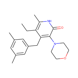 CCc1c(C)[nH]c(=O)c(N2CCOCC2)c1Cc1cc(C)cc(C)c1 ZINC000005886219