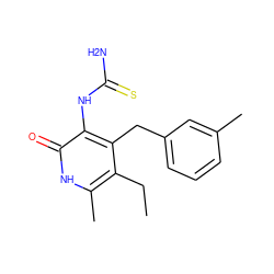 CCc1c(C)[nH]c(=O)c(NC(N)=S)c1Cc1cccc(C)c1 ZINC000028106046