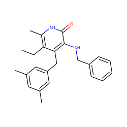 CCc1c(C)[nH]c(=O)c(NCc2ccccc2)c1Cc1cc(C)cc(C)c1 ZINC000005886255