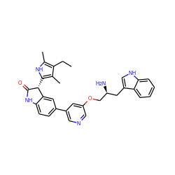CCc1c(C)[nH]c([C@H]2C(=O)Nc3ccc(-c4cncc(OC[C@@H](N)Cc5c[nH]c6ccccc56)c4)cc32)c1C ZINC000045290215
