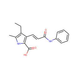 CCc1c(C)[nH]c(C(=O)O)c1/C=C/C(=O)Nc1ccccc1 ZINC000013778808