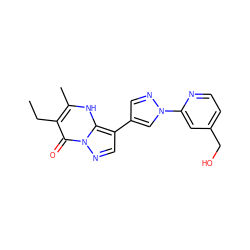 CCc1c(C)[nH]c2c(-c3cnn(-c4cc(CO)ccn4)c3)cnn2c1=O ZINC000653723944